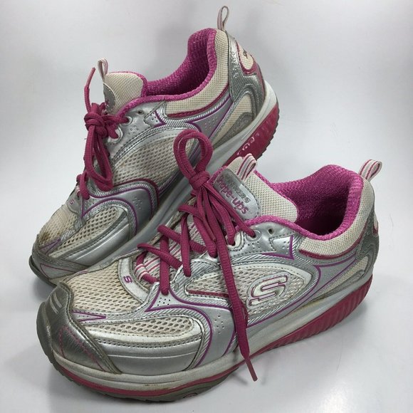 Skechers Shapeups Shoes Womens US 7 - Eu 37 Pink Silver Trainers Training Toning - Picture 2 of 10